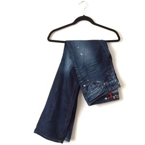 Distressed Deep Blue Washed Bootcut Jeans | Guess